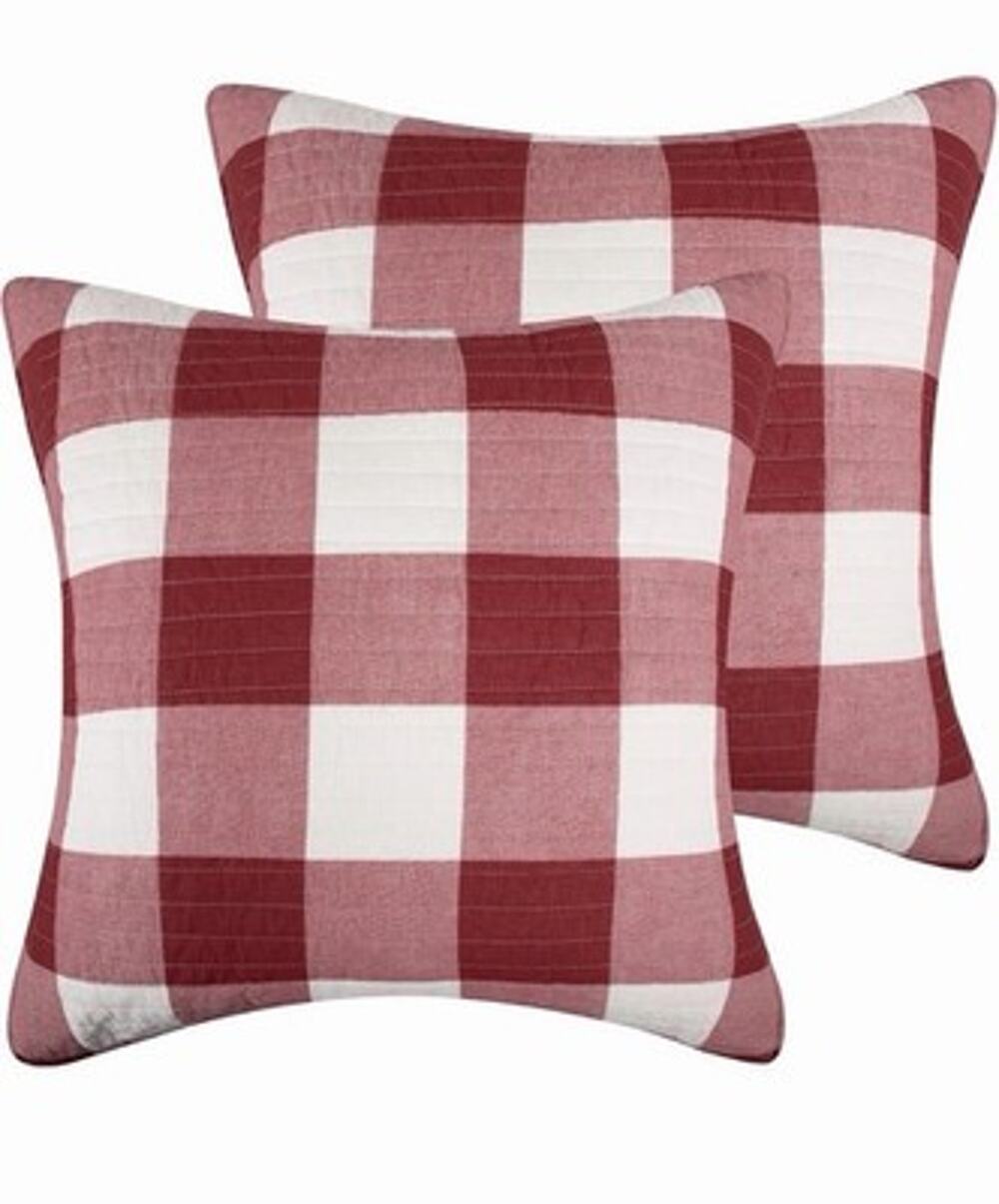 Levtex Home Euro Sham Set of 2 - Buffalo Plaid Winter Sleigh Ride Red 26X26”New